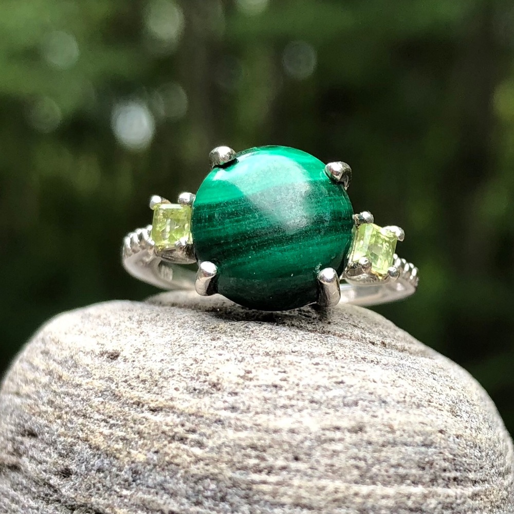 💚Malachite and Peridot Sterling Silver Ring